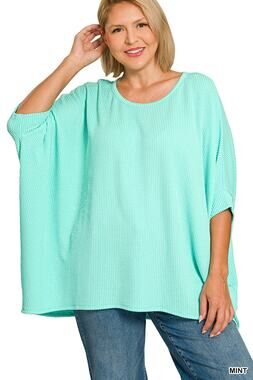 Zenana raised rib oversized top- Mint green 1X/2X